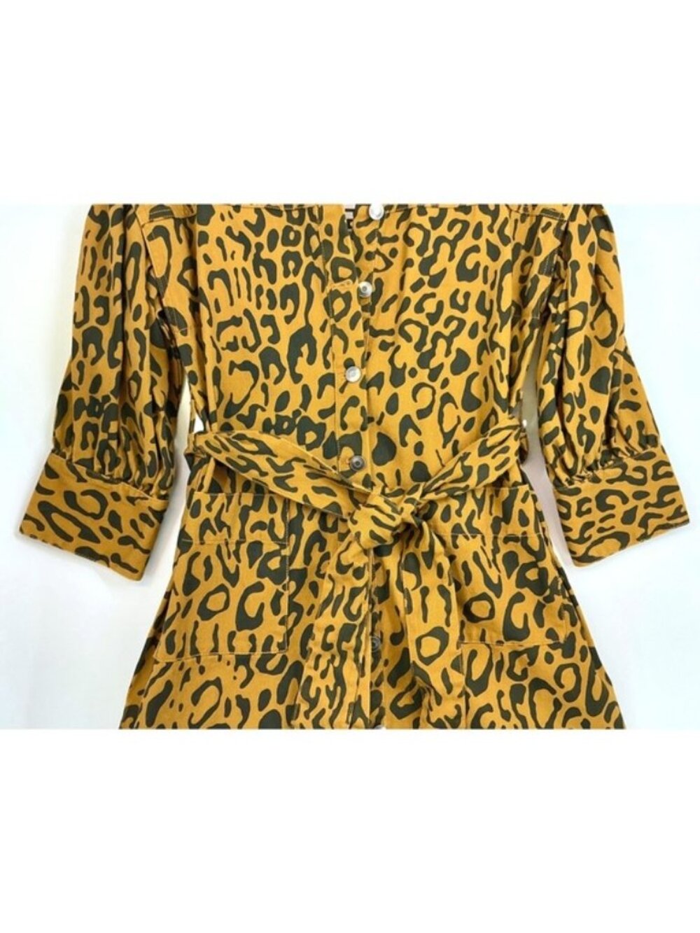 Future Collective Denim Syle Shirt Dress Sz 0 Leopard Print Statement Y2K Safari - Picture 5 of 14